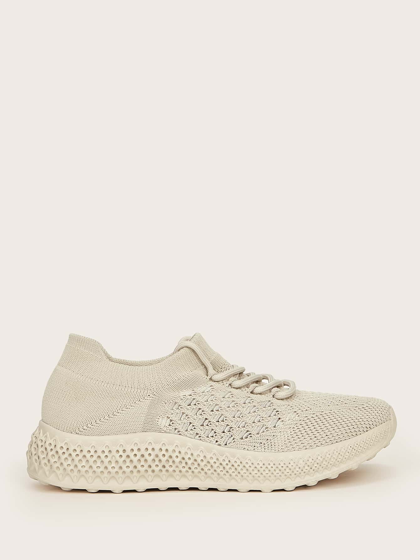 Cuccoo Quilted Knit Lace-up Running Shoes - Apricot - View 3
