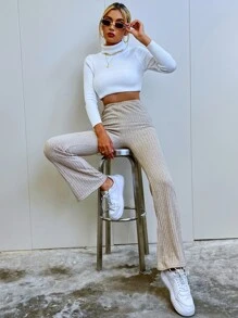 Muchica Pantalones unicolor tejido de canalé