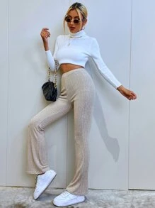 Muchica Pantalones unicolor tejido de canalé