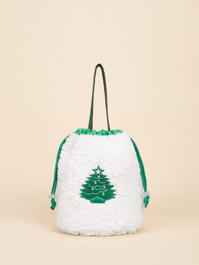 SHEIN Bolsa de regalo con bordado de árbol de Navidad