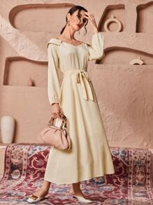 Mulvari 挖肩腰帶A字洋裝 - 卡其色 - 查看 1