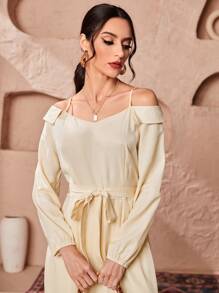 Mulvari 挖肩腰帶A字洋裝 - 卡其色 - 查看 3