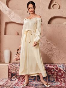 Mulvari 挖肩腰帶A字洋裝 - 卡其色 - 查看 5