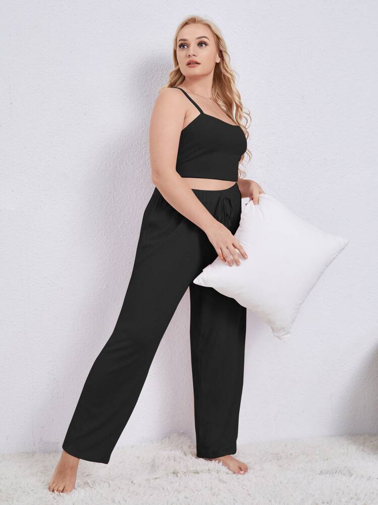 Pantalones de dormir de cintura con cordón - Negro - Añade 3