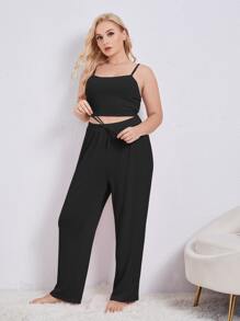 Plus Tie Waist Sleep Trousers - Black - View 4