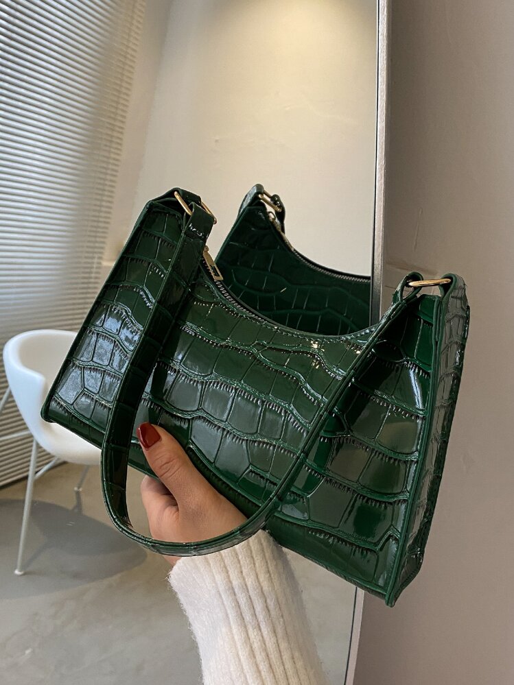 Crocodile Embossed Bag, Animal Print Women Bag - Green - View 2