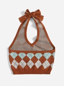 SHEIN EZwear 菱形印花吊脖針織上衣 - 彩色 - 查看 2