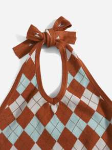 SHEIN EZwear 菱形印花吊脖針織上衣 - 彩色 - 查看 4