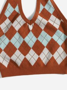 SHEIN EZwear 菱形印花吊脖針織上衣 - 彩色 - 查看 5