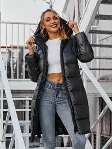 ZIAI Fashion Women Waterproof Shiny Skiwear Winter Hooded Long Padded Coat