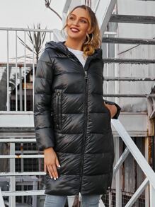 ZIAI Fashion Women Waterproof Shiny Skiwear Winter Hooded Long Padded Coat