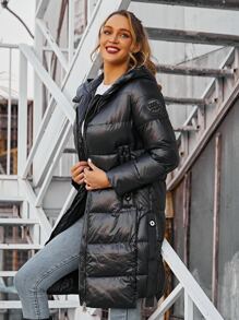 ZIAI Fashion Women Waterproof Shiny Skiwear Winter Hooded Long Padded Coat