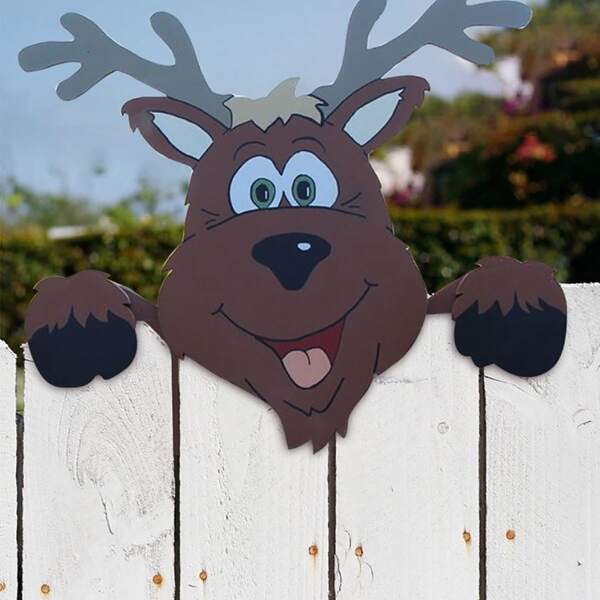 

1pc Christmas Elk Fence Decoration, Multicolor