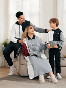 SHEIN Plus 1pc Slogan & Butterfly Print Colorblock Drop Shoulder Sweatshirt Dress - Multicolor - View 4