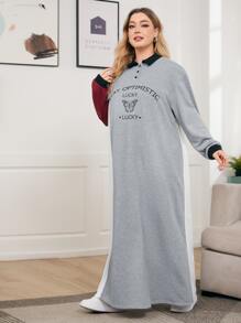 SHEIN Plus 1pc Slogan & Butterfly Print Colorblock Drop Shoulder Sweatshirt Dress - Multicolor - View 5