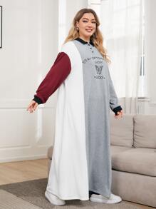 SHEIN Plus 1pc Slogan & Butterfly Print Colorblock Drop Shoulder Sweatshirt Dress - Multicolor - View 1