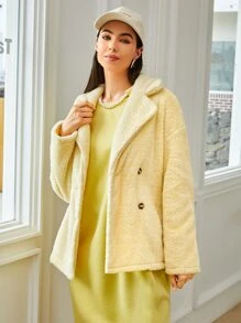 SHEIN 落肩袖雙排釦外套 - 黃色 - 查看 1