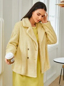 SHEIN 落肩袖雙排釦外套 - 黃色 - 查看 3
