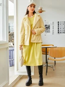 SHEIN 落肩袖雙排釦外套 - 黃色 - 查看 5