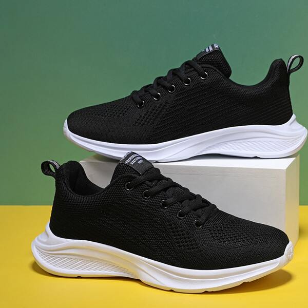 

Minimalist Lace-up Front Hollow Out Running Shoes, Black and white