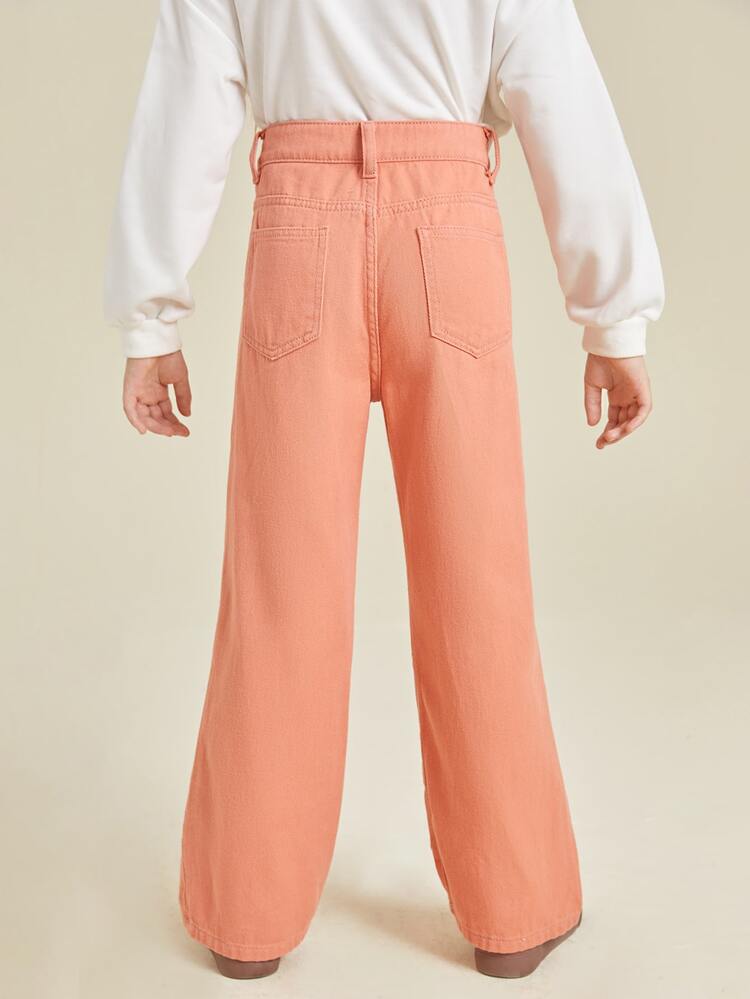 Niñas Jeans de talle alto de pierna recta con botón - Naranja - Ver 2