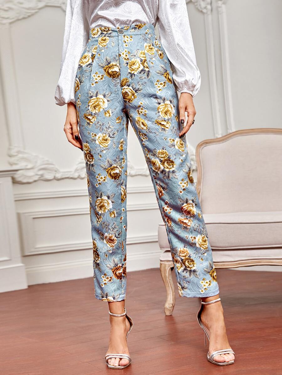 Modelyn High Waist Floral Print Trousers - Multicolor - View 1