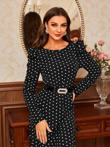 Modelyn Đầm Tương phản lông thú giả Chấm bi Thanh lịch - màu đen - Xem 4