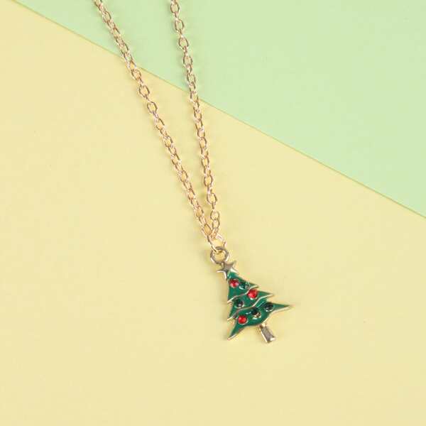 

Girls Christmas Tree Pendant Necklace, Green