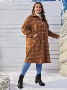 SHEIN Essnce Áo khoác cỡ lớn Túi Nút phía trước Sọc ca rô Giải trí - Nhiều màu - Xem 1