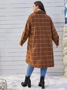 SHEIN Essnce Áo khoác cỡ lớn Túi Nút phía trước Sọc ca rô Giải trí - Nhiều màu - Xem 2