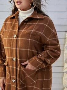 SHEIN Essnce Áo khoác cỡ lớn Túi Nút phía trước Sọc ca rô Giải trí - Nhiều màu - Xem 4