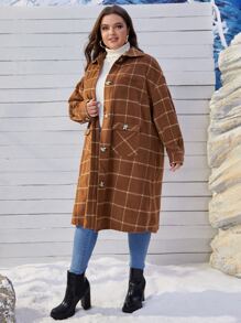 SHEIN Essnce Áo khoác cỡ lớn Túi Nút phía trước Sọc ca rô Giải trí - Nhiều màu - Xem 5