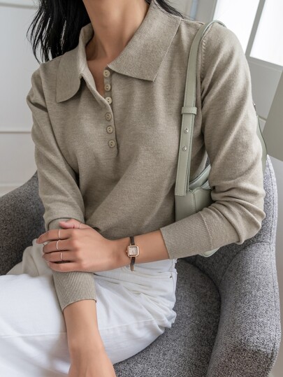 DAZY 1pc Women Solid Color Long Sleeve Sweater, Business Casual Style For Autumn,Long Sleeve Tops,Fall Women Clothes