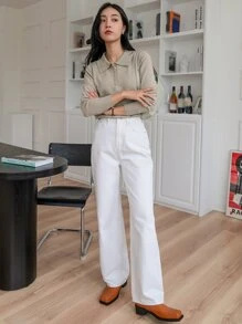 DAZY Polo Neck Ribbed Knit Jumper