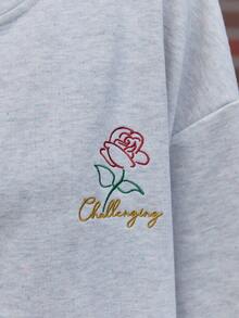 DAZY Áo chui đầu Lá thư & Thêu hoa Thả vai - Màu be - Xem 7