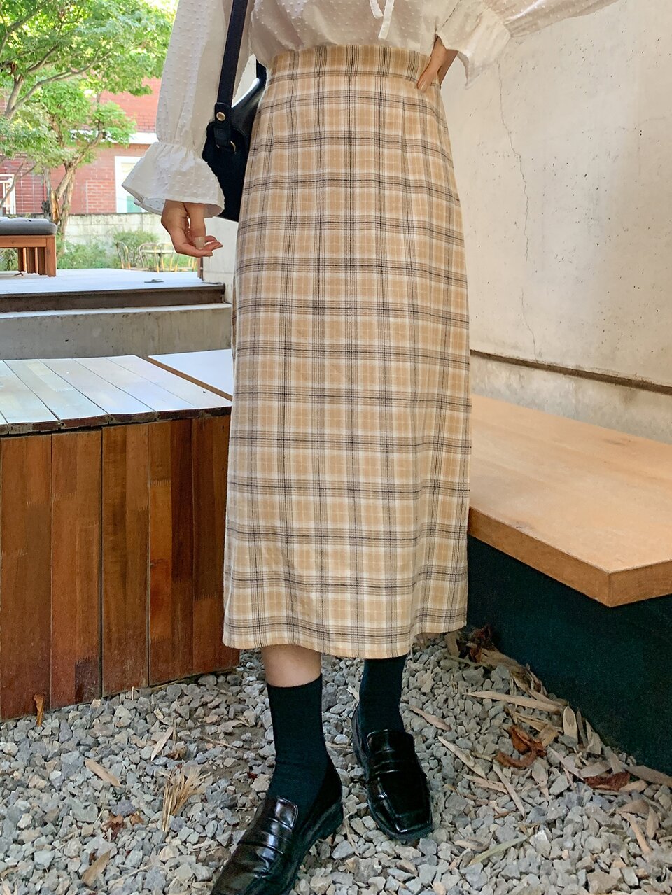 High Waist Tartan Split Hem Skirt