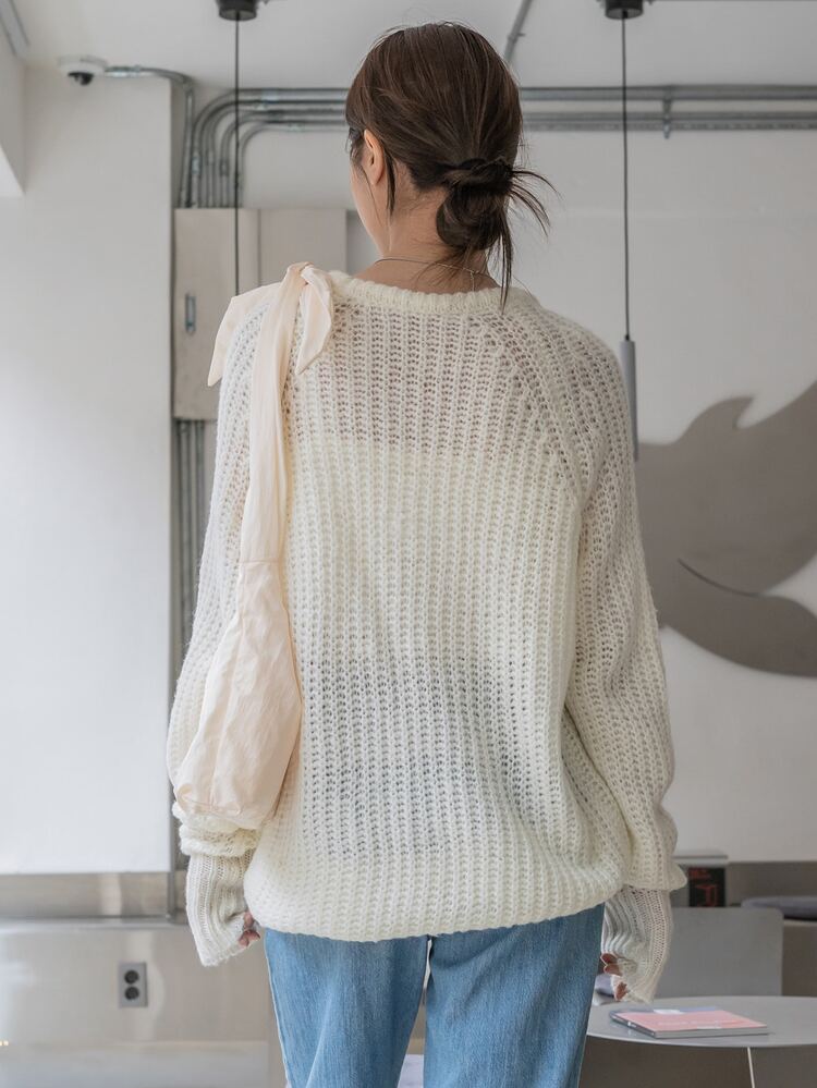 DAZY Jersey tejido abierto de manga raglán - Blanco - Añade 2