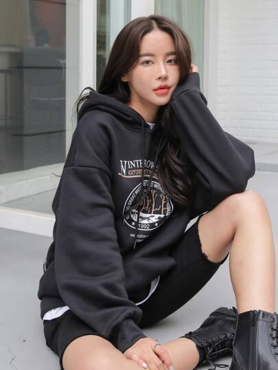 DAZY 文字グラフィック ドロップショルダー ドローストリング Tシャツなし DAZY 文字グラフィック ドロップショルダー ドローストリング T