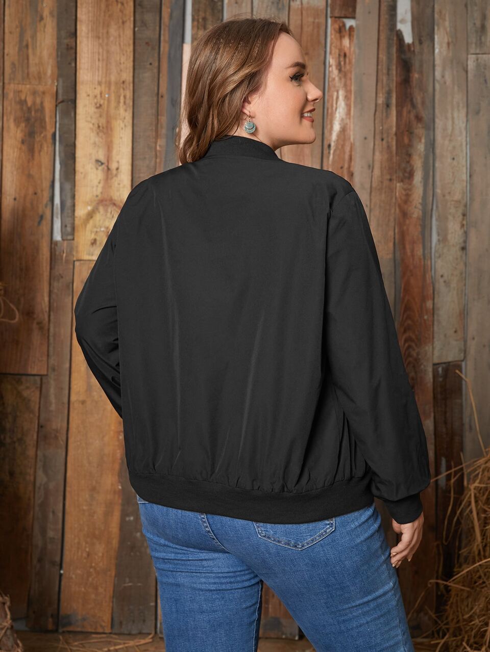 Plus Zip Front Bomber Jacket