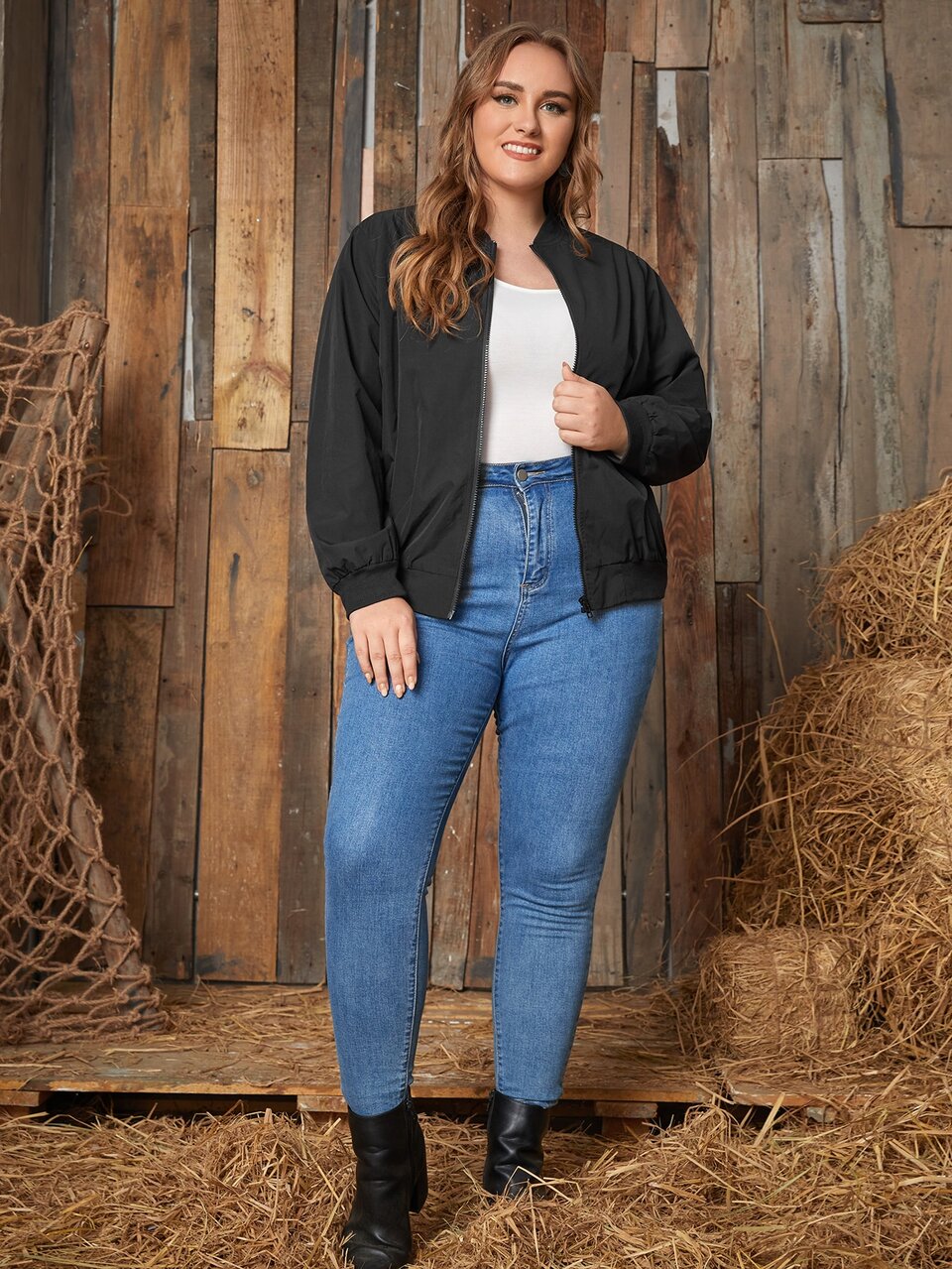 Plus Zip Front Bomber Jacket