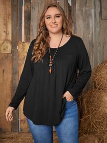 EMERY ROSE Áo thun Plus size màu trơn Giải trí - màu đen - Xem 1