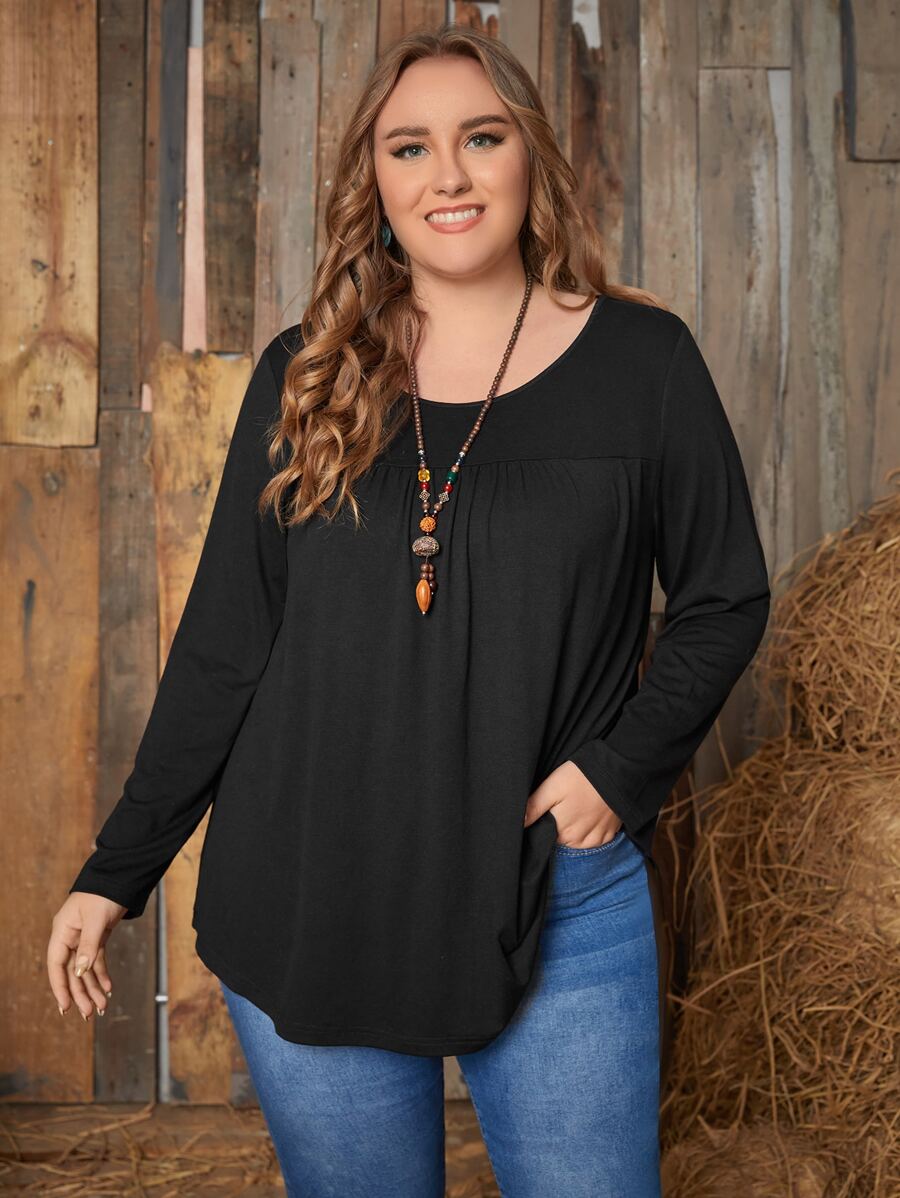 EMERY ROSE Áo thun Plus size màu trơn Giải trí - màu đen - Xem 1