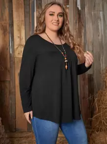 EMERY ROSE Áo thun Plus size màu trơn Giải trí - màu đen - Xem 3