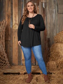 EMERY ROSE Áo thun Plus size màu trơn Giải trí - màu đen - Xem 4