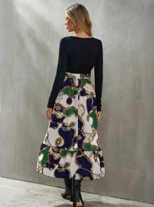 SHEIN Clasi Geo & Chain Print Belted 2 In 1 Dress - Multicolor - View 2