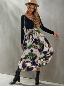 SHEIN Clasi Geo & Chain Print Belted 2 In 1 Dress - Multicolor - View 5