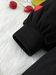 嬰兒娃娃領燈籠袖補丁細節洋裝 - 黑色 - 查看 4