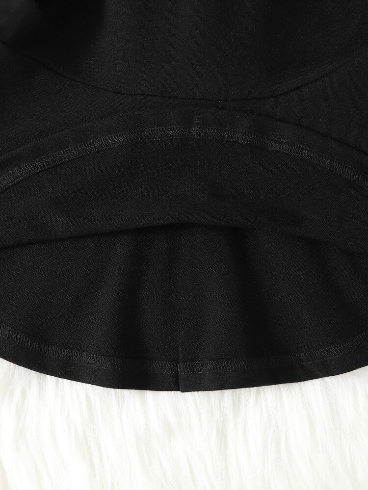 嬰兒娃娃領燈籠袖補丁細節洋裝 - 黑色 - 查看 6