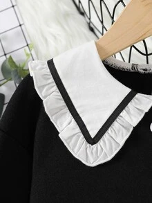 嬰兒娃娃領燈籠袖補丁細節洋裝 - 黑色 - 查看 7