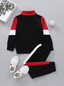 Niñitos de color combinado con cremallera delantera Sudadera & Pantalones deportivos Conjunto - Multicolor - Ver 2